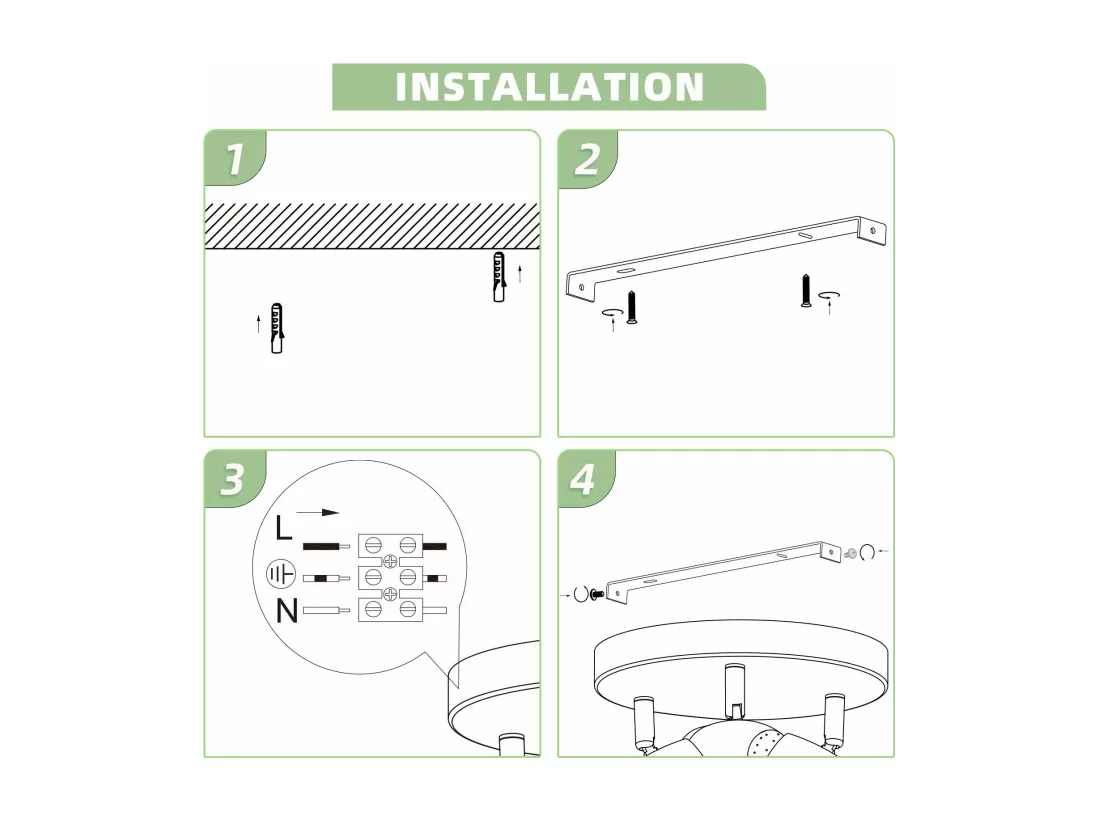 NETTLIFE Spot de plafond LED 3 ampoules moderne 4W noir 3000K orientable 350°