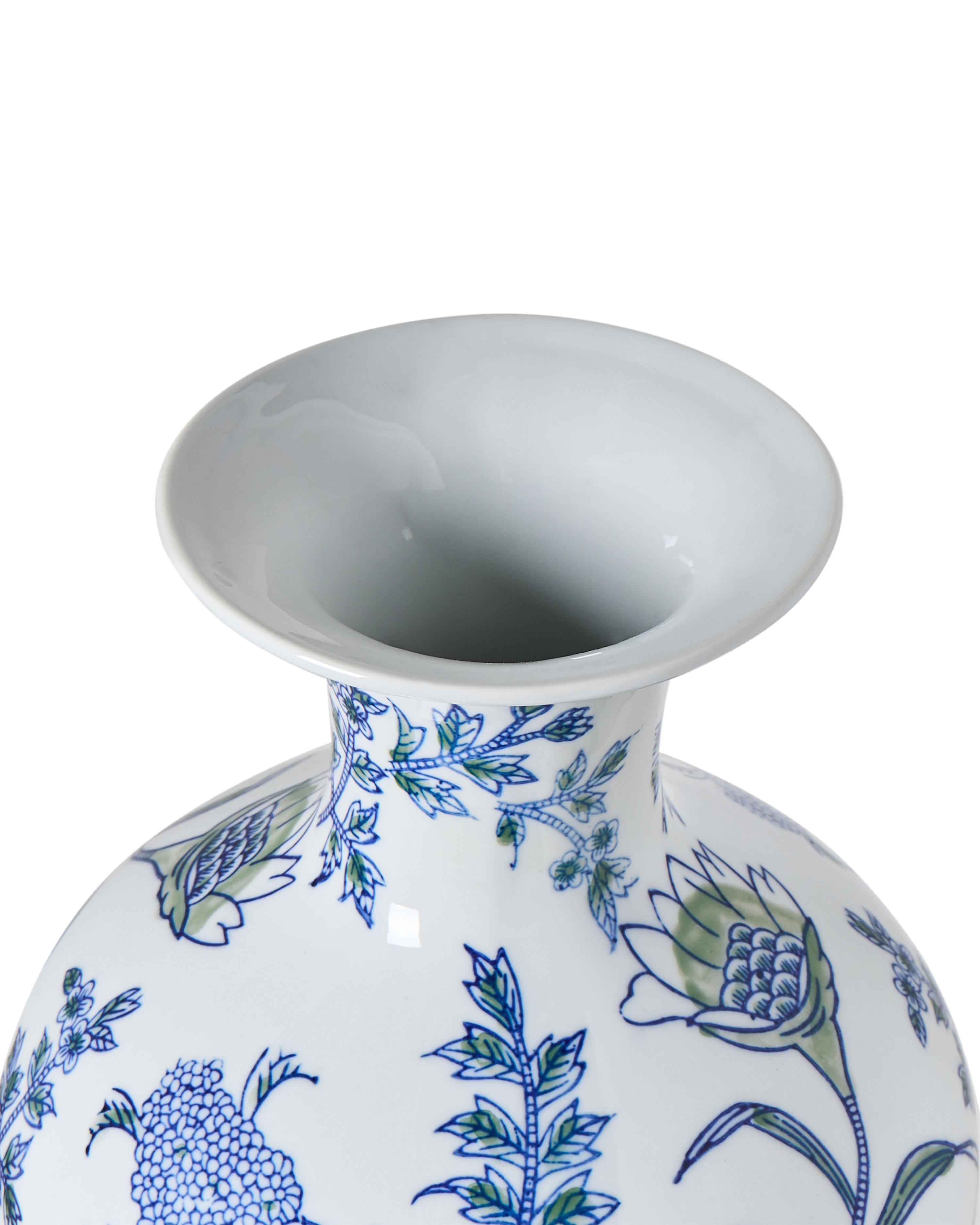 Bloemenvaas BERGA Porselein 36 cm Wit/blauw