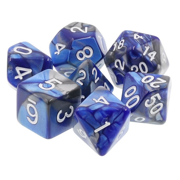 Set de dés de Jeu de Rôle : Argenté  et  Bleu