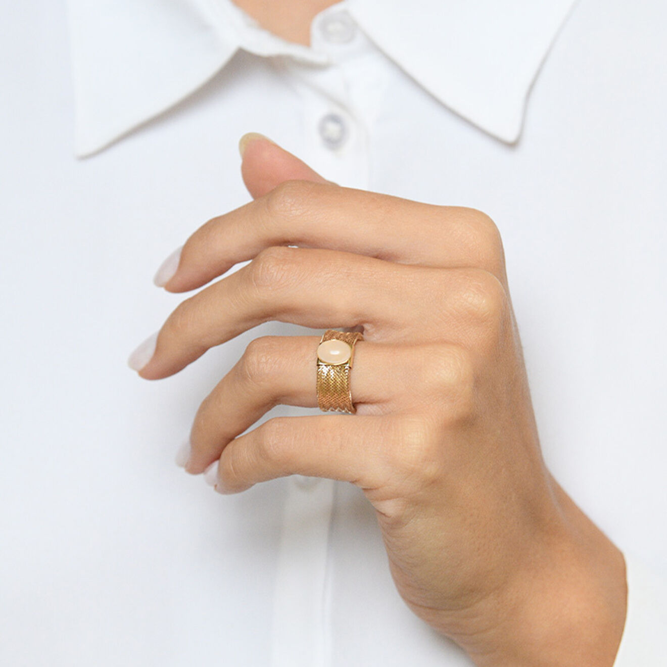 Instant d'Or Bague ajustable Flamboyant Quartz rose or jaune