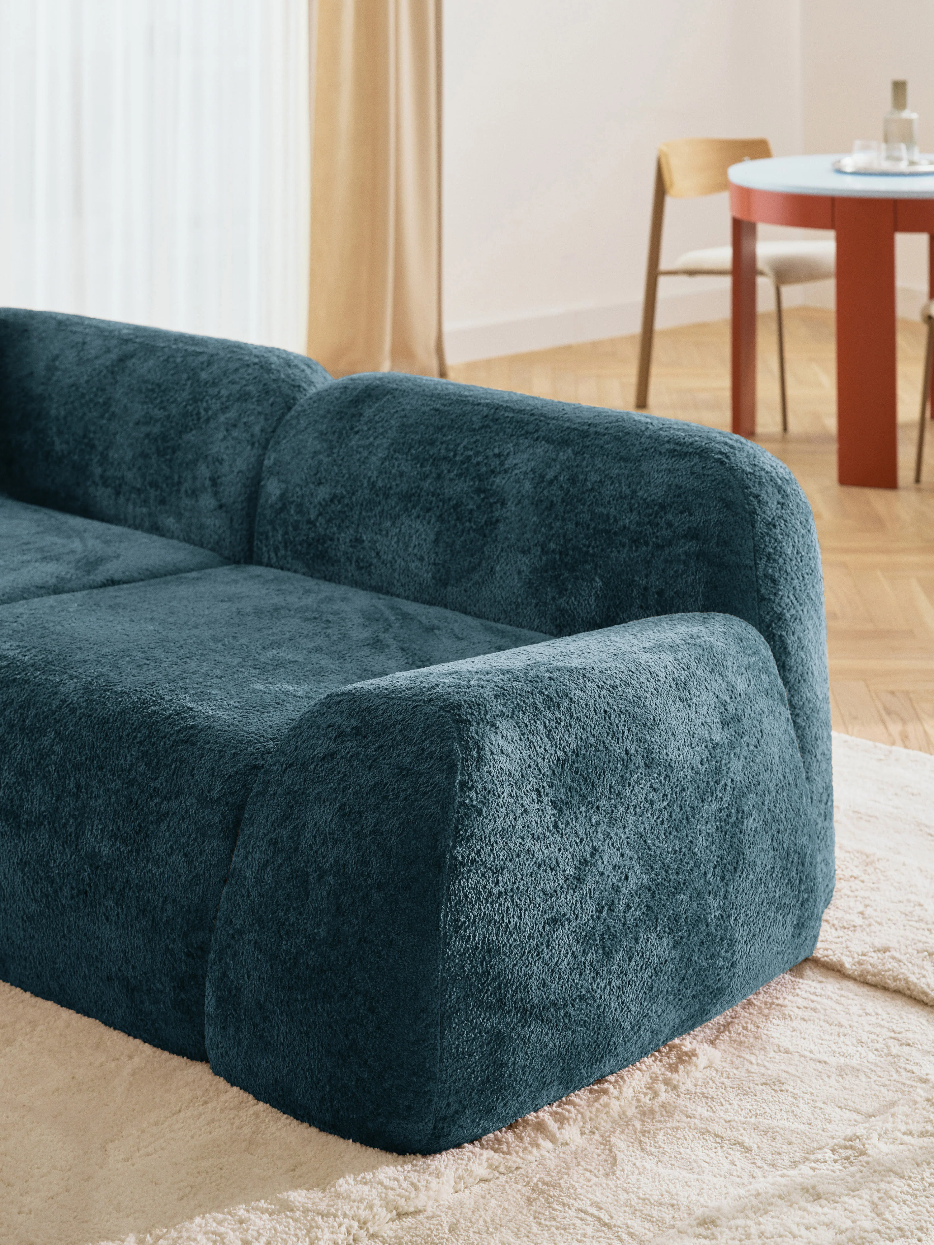 Modulaire teddy-bouclé hoekbank Wolke (4-zits) met chaise longue