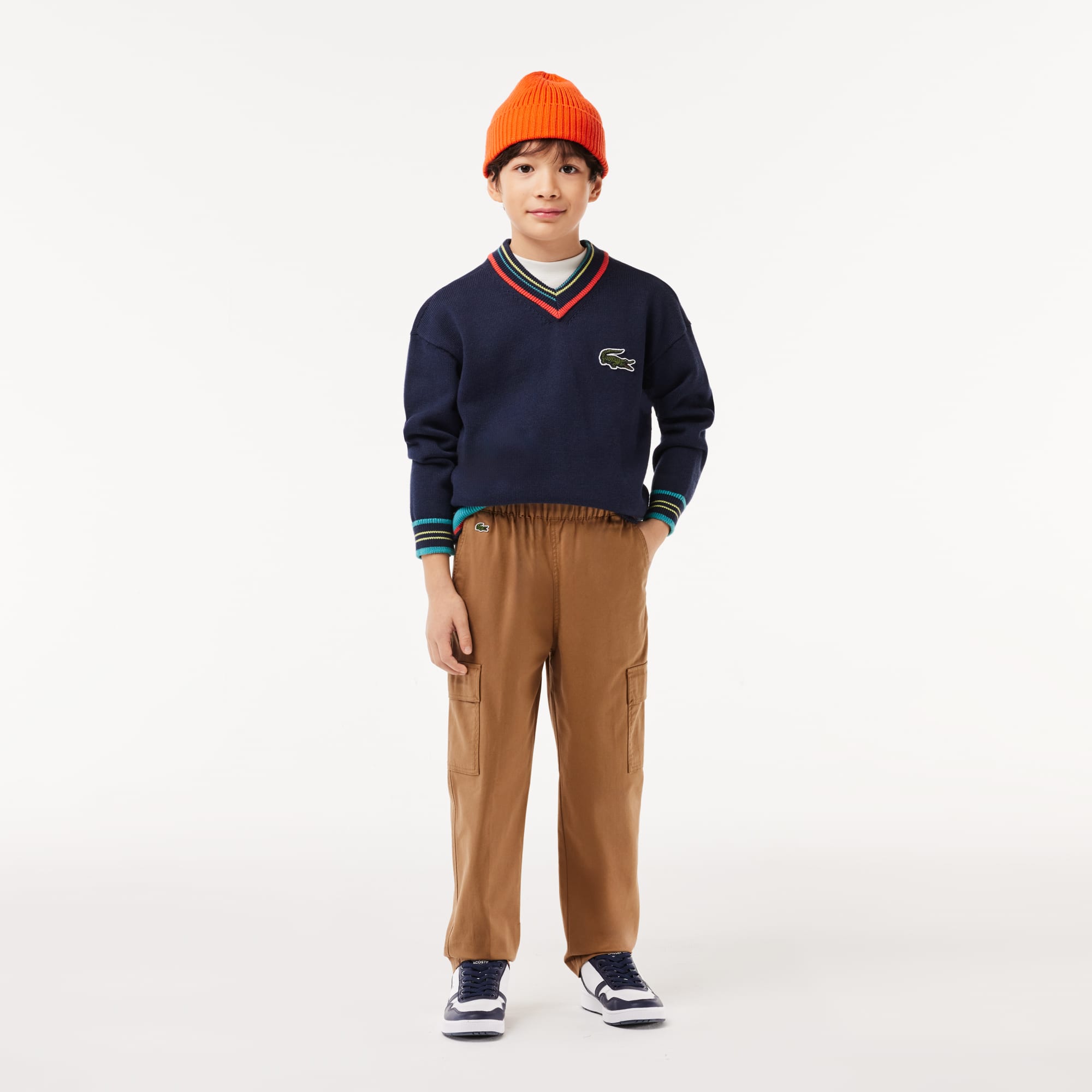 Pantalon cargo en gabardine légère de coton Pantalons & Shorts - Marron - Lacoste - Garçon