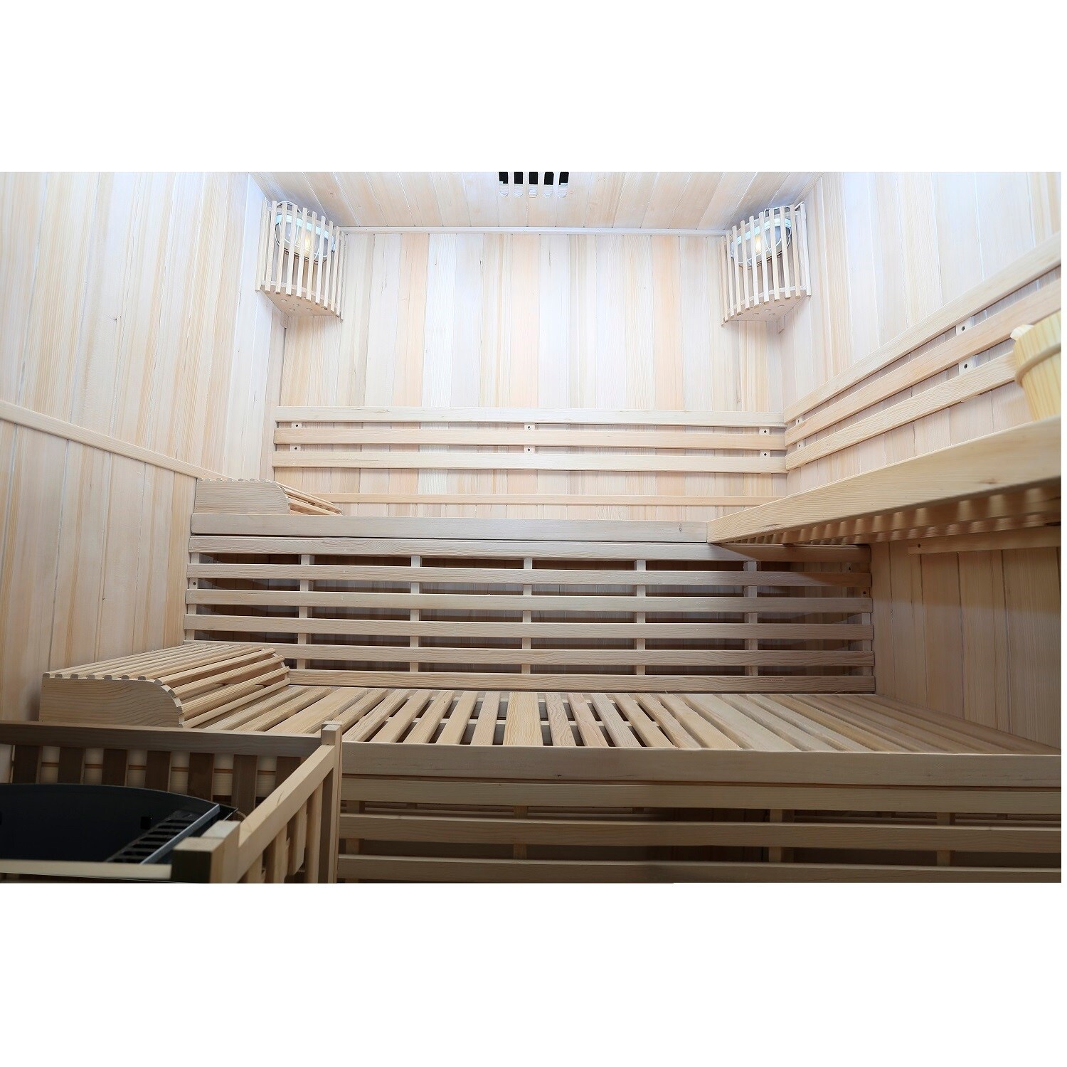 Dewello® Finnische Traditionelle Sauna SARNIA 180cm x 140cm inkl. 6 KW Harvia Ofen, inkl.Aufguss-Set, Sanduhr, Thermometer