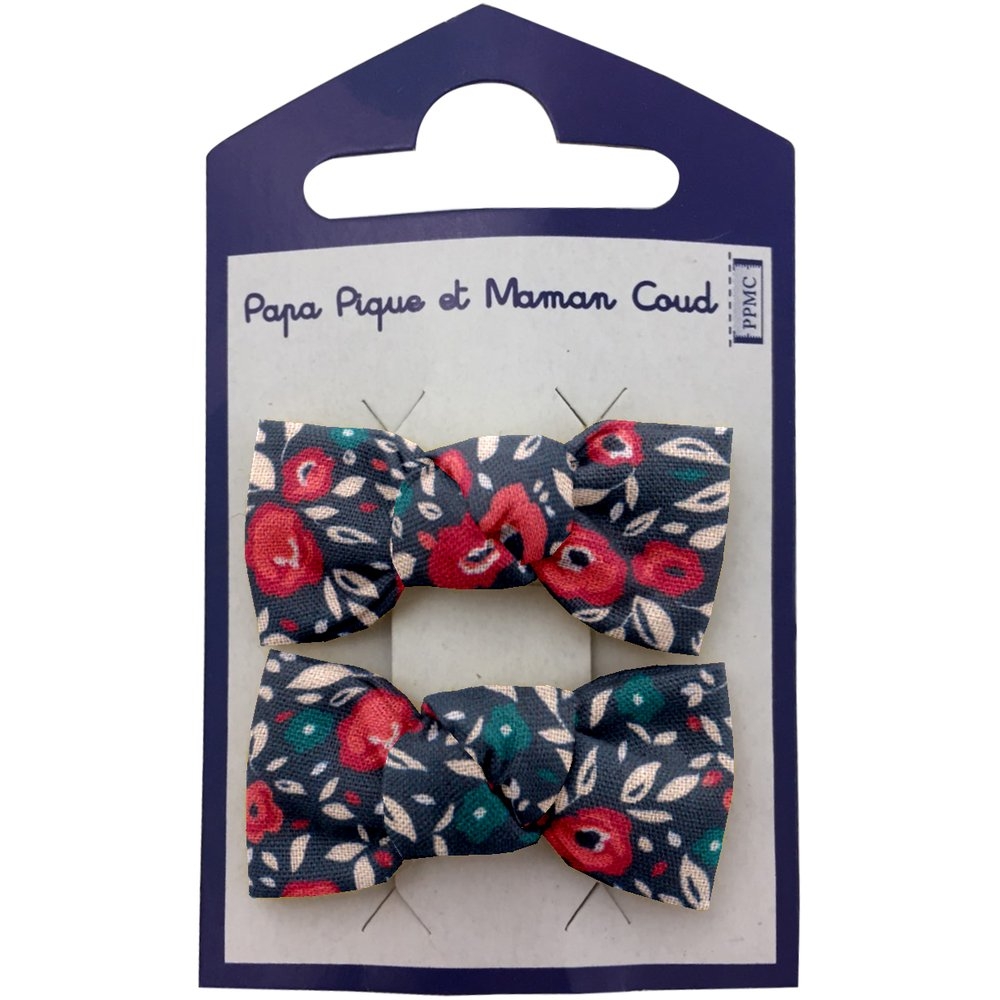 Barrettes Clic-Clac Petits Noeuds Camelias Rubis