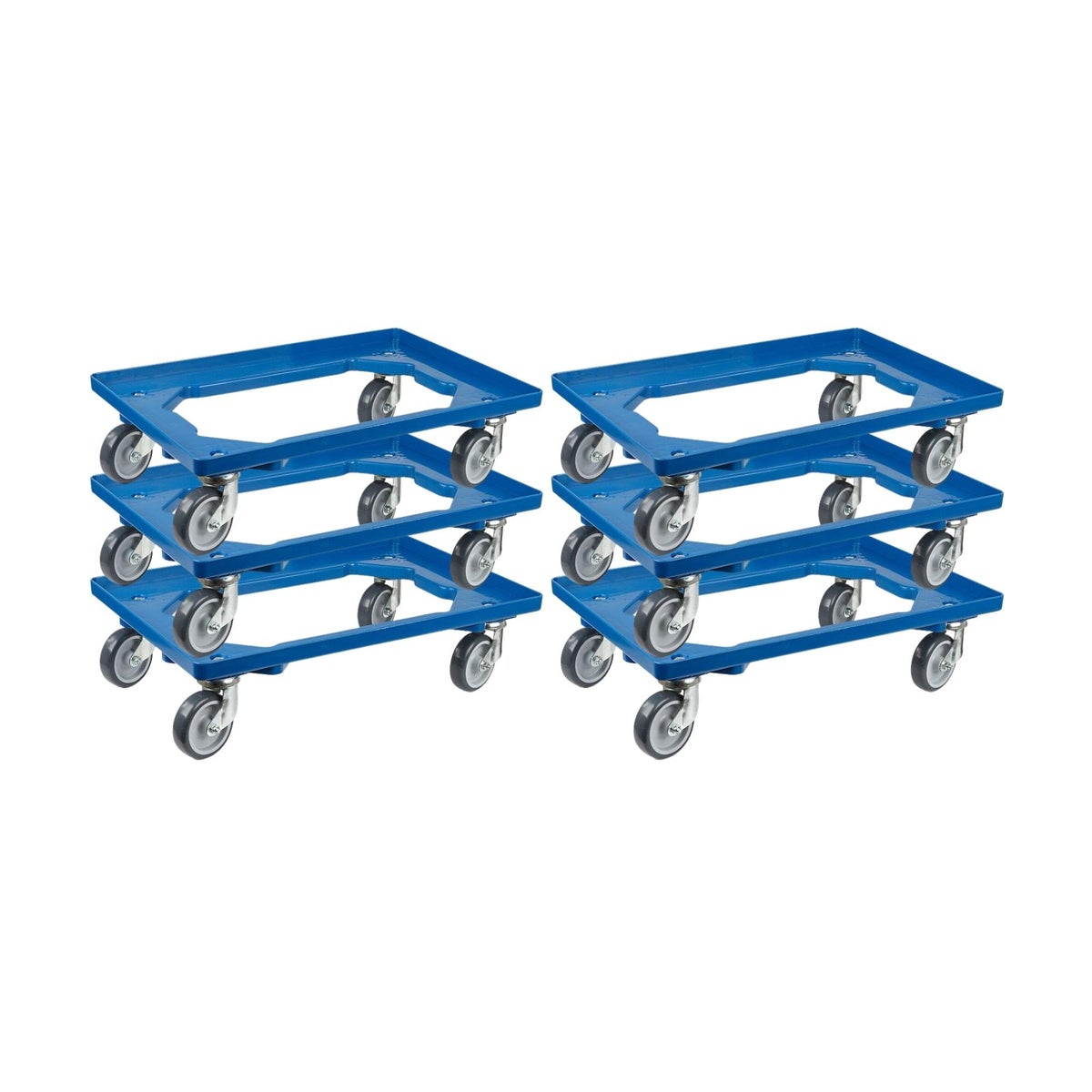 PROREGAL Transportwagen voor Euroboxen 60 x 40 cm met rubberen wielen, blauw, open dek, 4 zwenkwielen, draagvermogen 300 kg