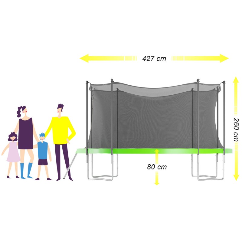 Cama elástica de 427 cm (14 pés) para uso interno, com rede de segurança, tapete de proteção e escada.