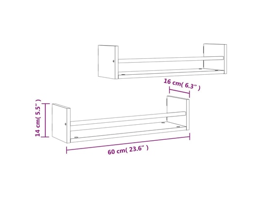 VIDAXL - Etagère murale étagères murales avec barres 2 pcs chêne fumé 60x16x14 cm