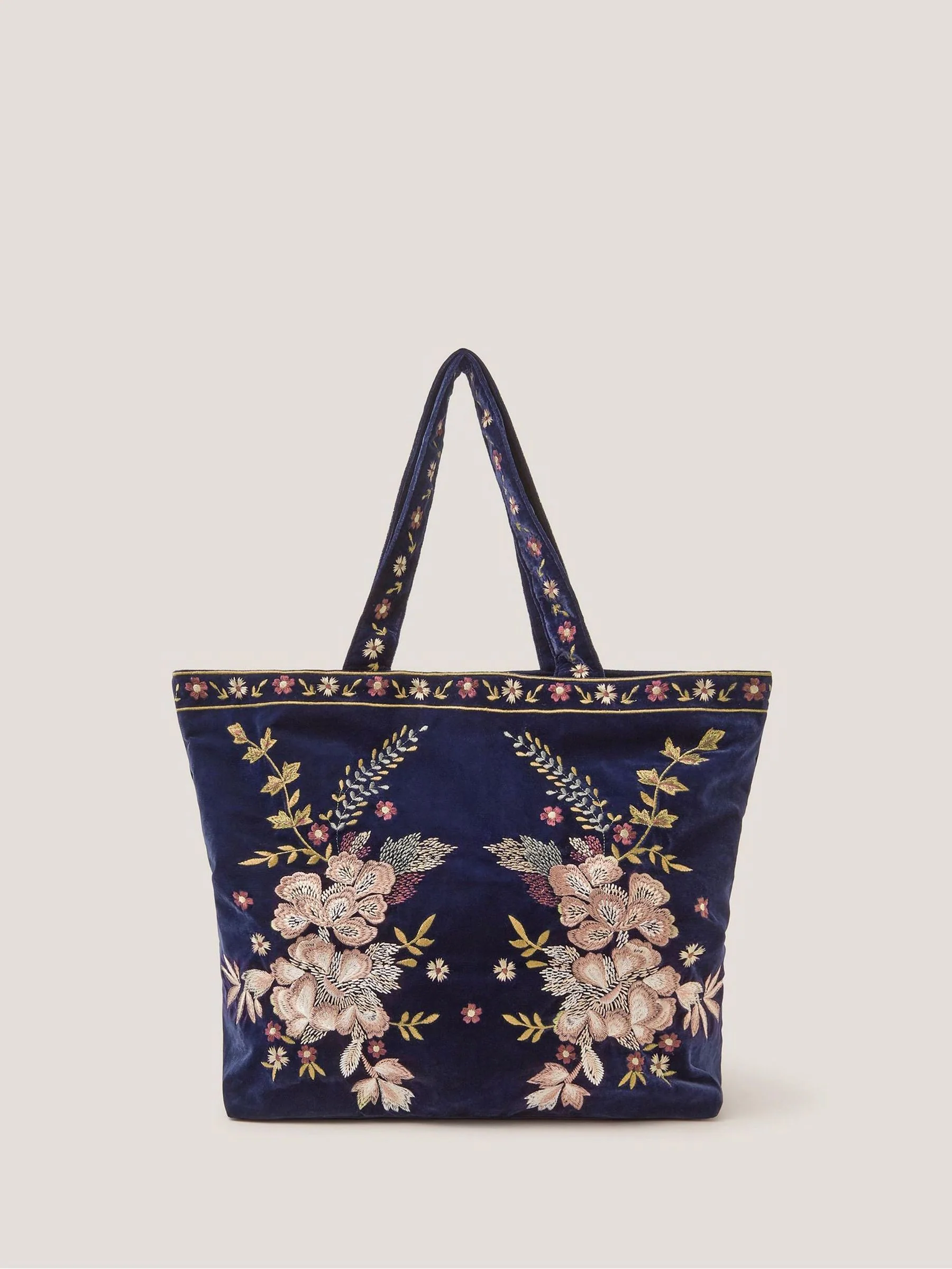 Monsoon Fallon Floral Embroidered Velvet Tote Bag