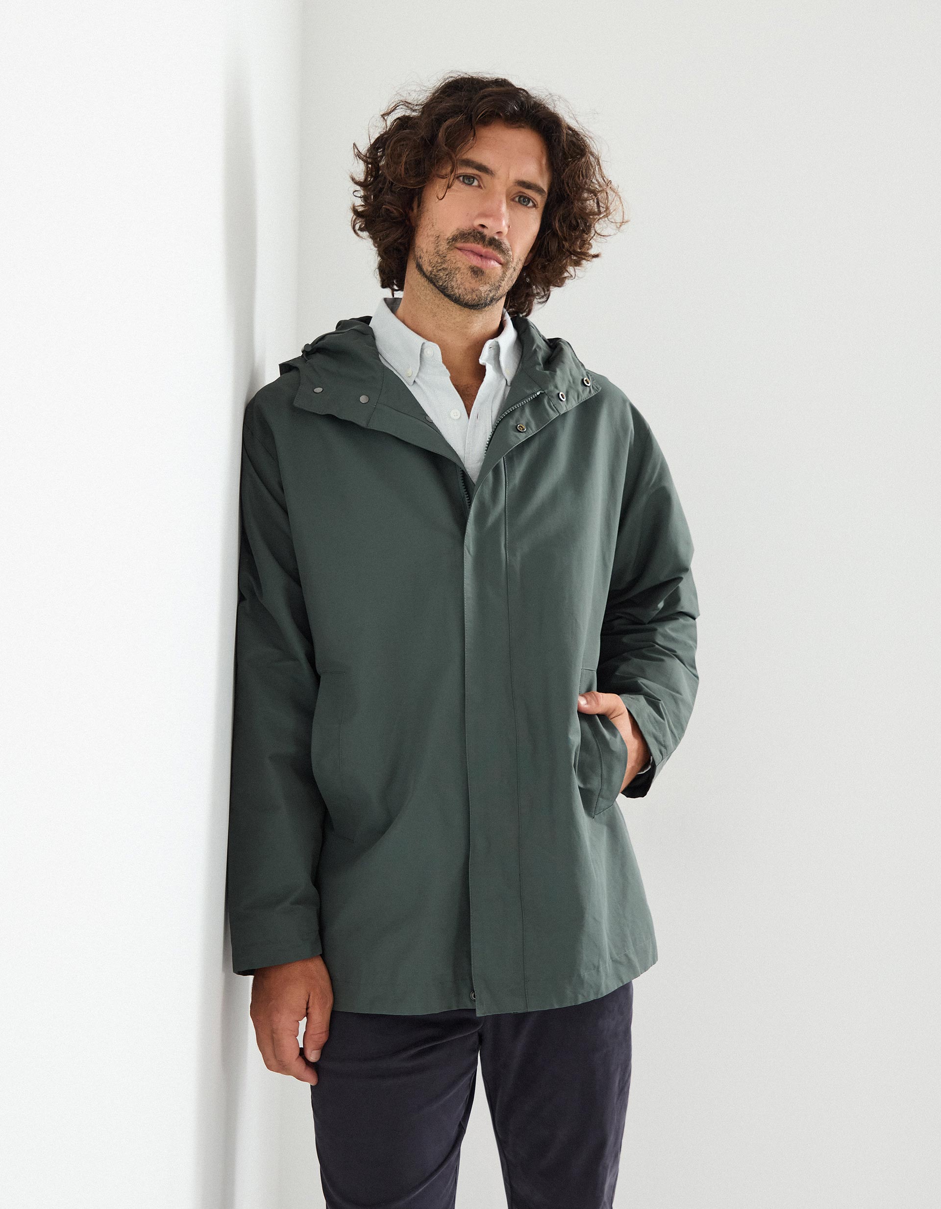 Parka Comprida com Capuz, Homem, Verde Escuro
