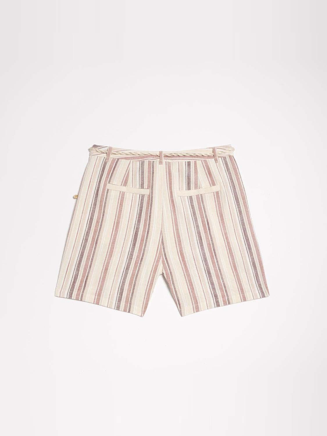 Short Femme Rayures Verticales Coton Orange