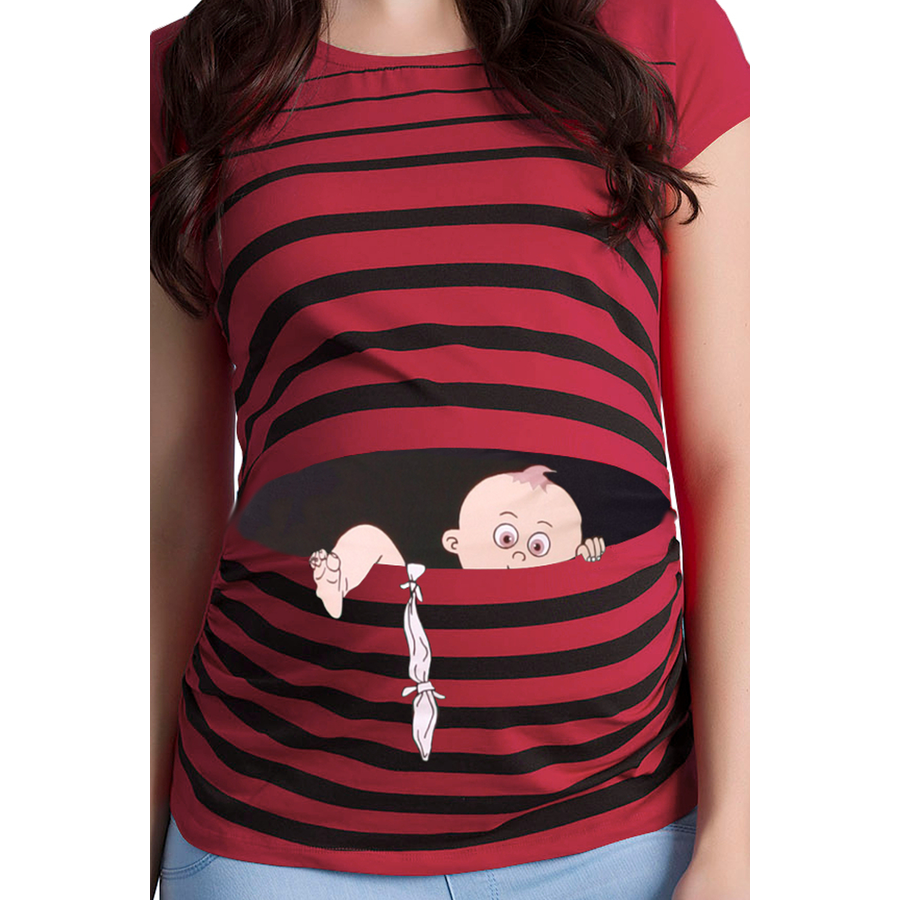 M.M.C. Umstandsshirt Baby Flucht mit Motiv Weinrot