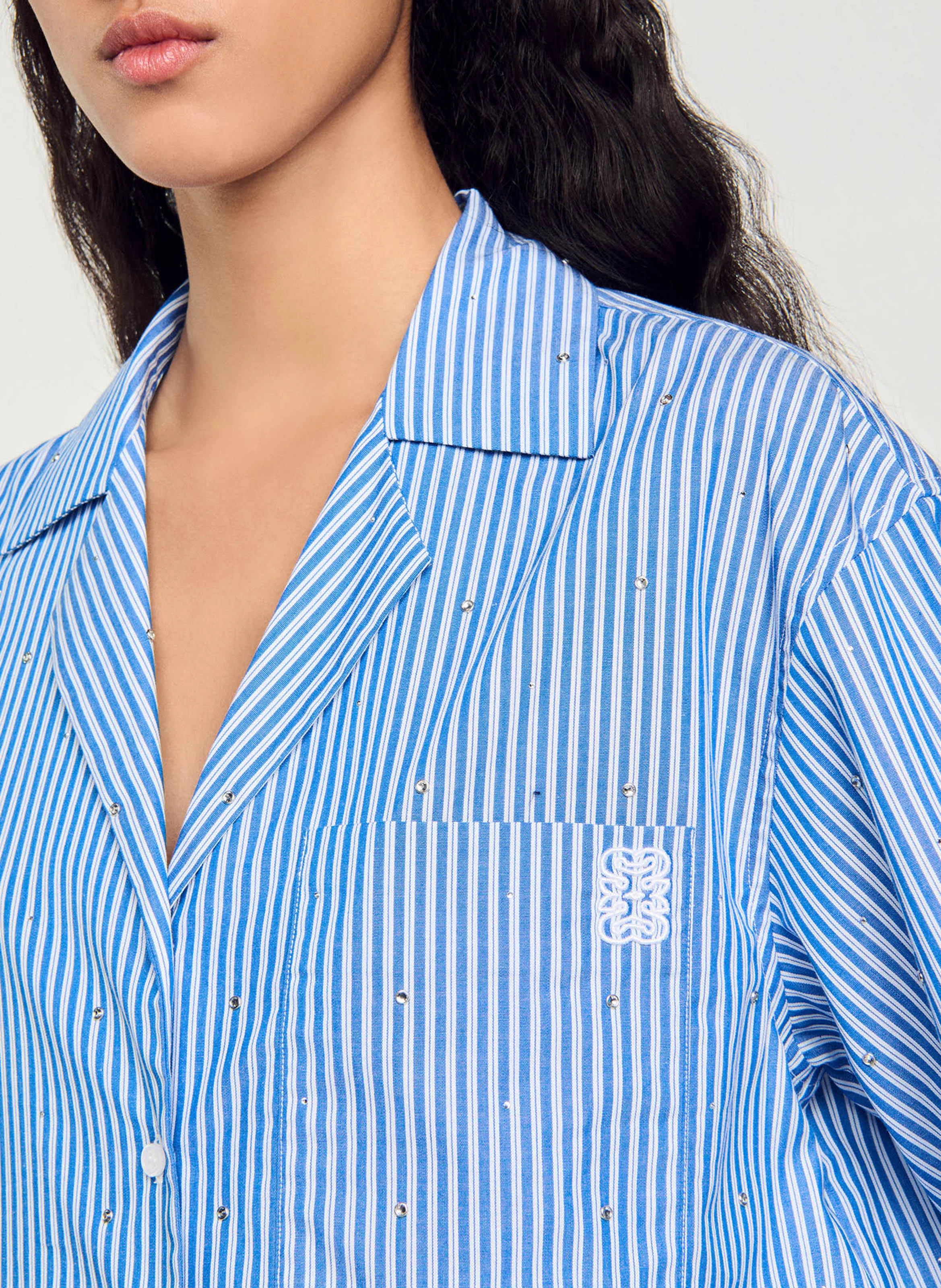 Chemise col à revers rayée en coton | Bleu