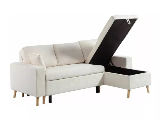 Canapé d'angle 4 places réversible et convertible Maria scandinave en velours côtelé fin - Beige - L227 x 147 x 89cm - Loungitude