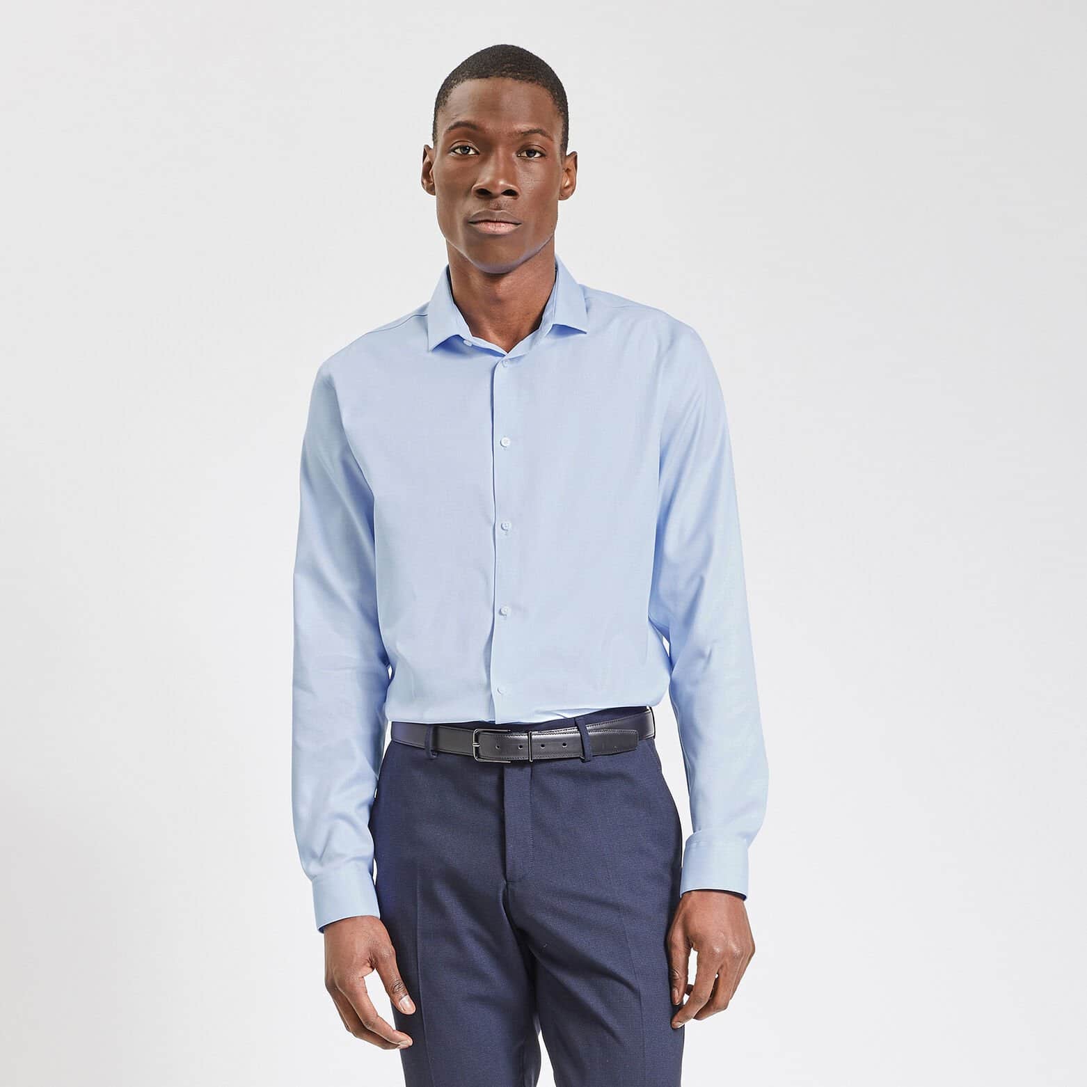 Chemise slim sans repassage unie coton Bleu clair