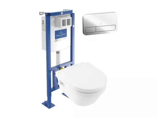 WC suspendu sans bride VILLEROY ET BOCH Architectura + abattant + Bâti-support Villeroy & Boch ViConnect + Plaque de commande
