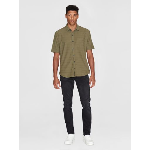 Knowledge Cotton Apparel Solid Stripe Skjorte, Burned Olive, XXL