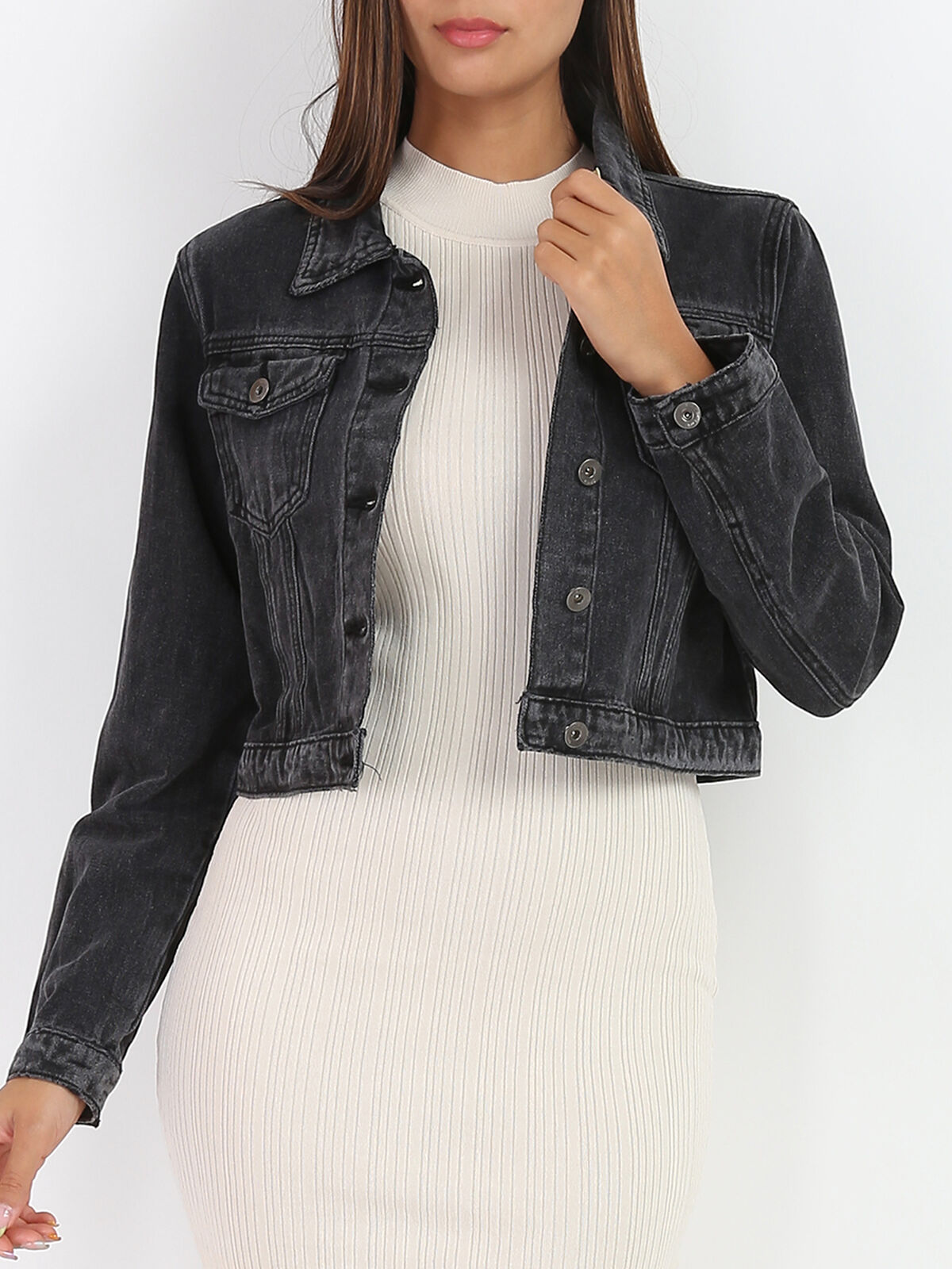 Veste courte en denim- Gris