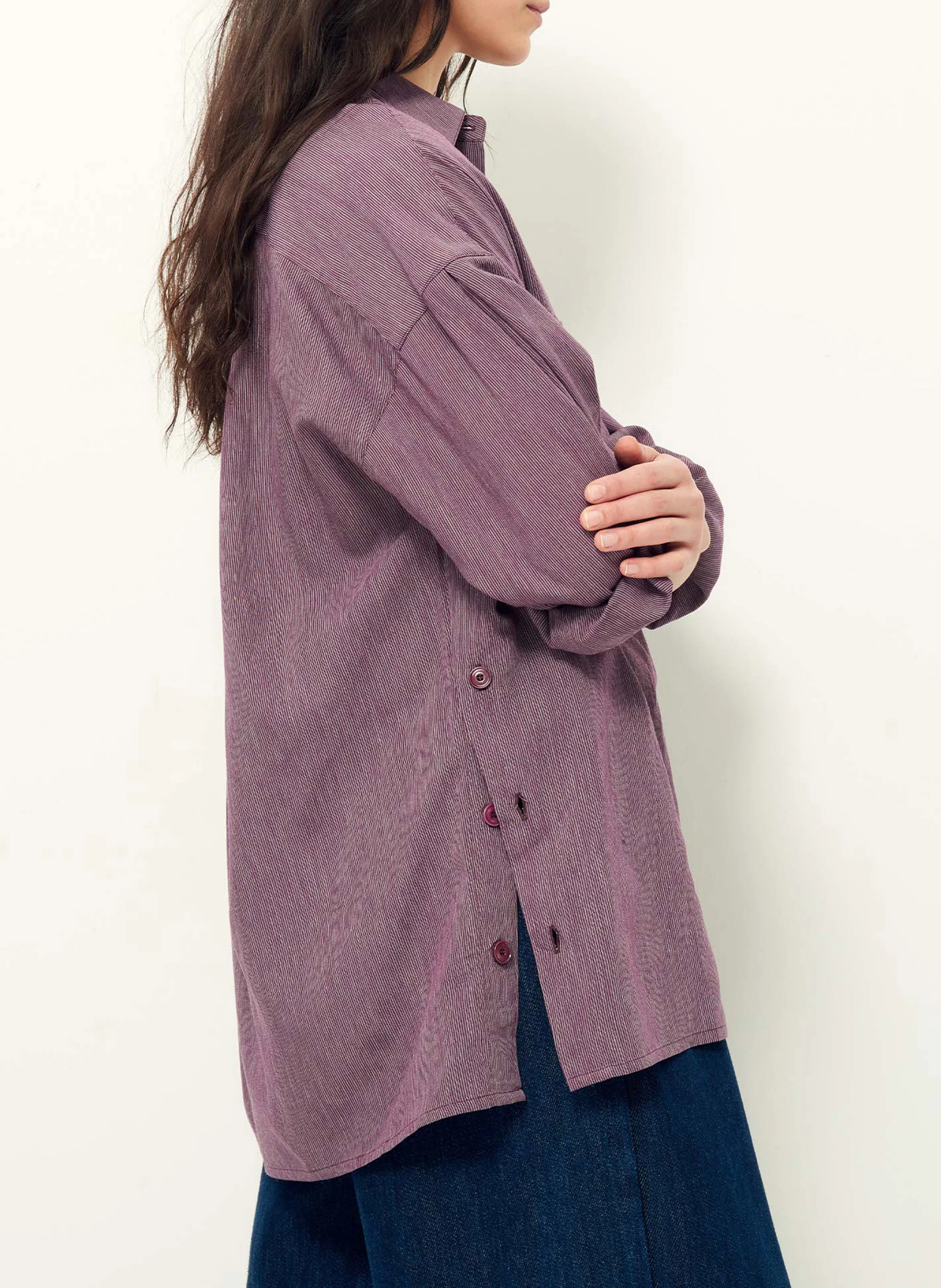 NAOSHIMA - Chemise ample col classique rayée | Violet