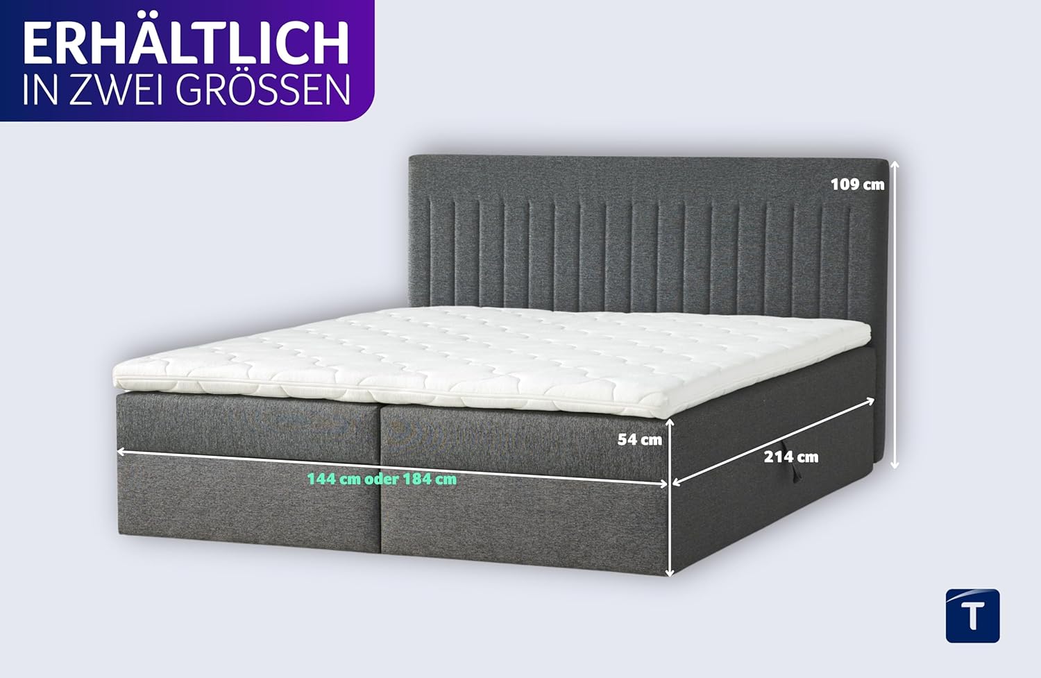 Traumnacht Boxbett Nizza mit praktischem Stauraum, mit 7-Zonen Tonnentaschenfederkernmatratze (H3) und Komfortschaumtopper, Leichter Aufbau, 180 x 200, dunkelgrau