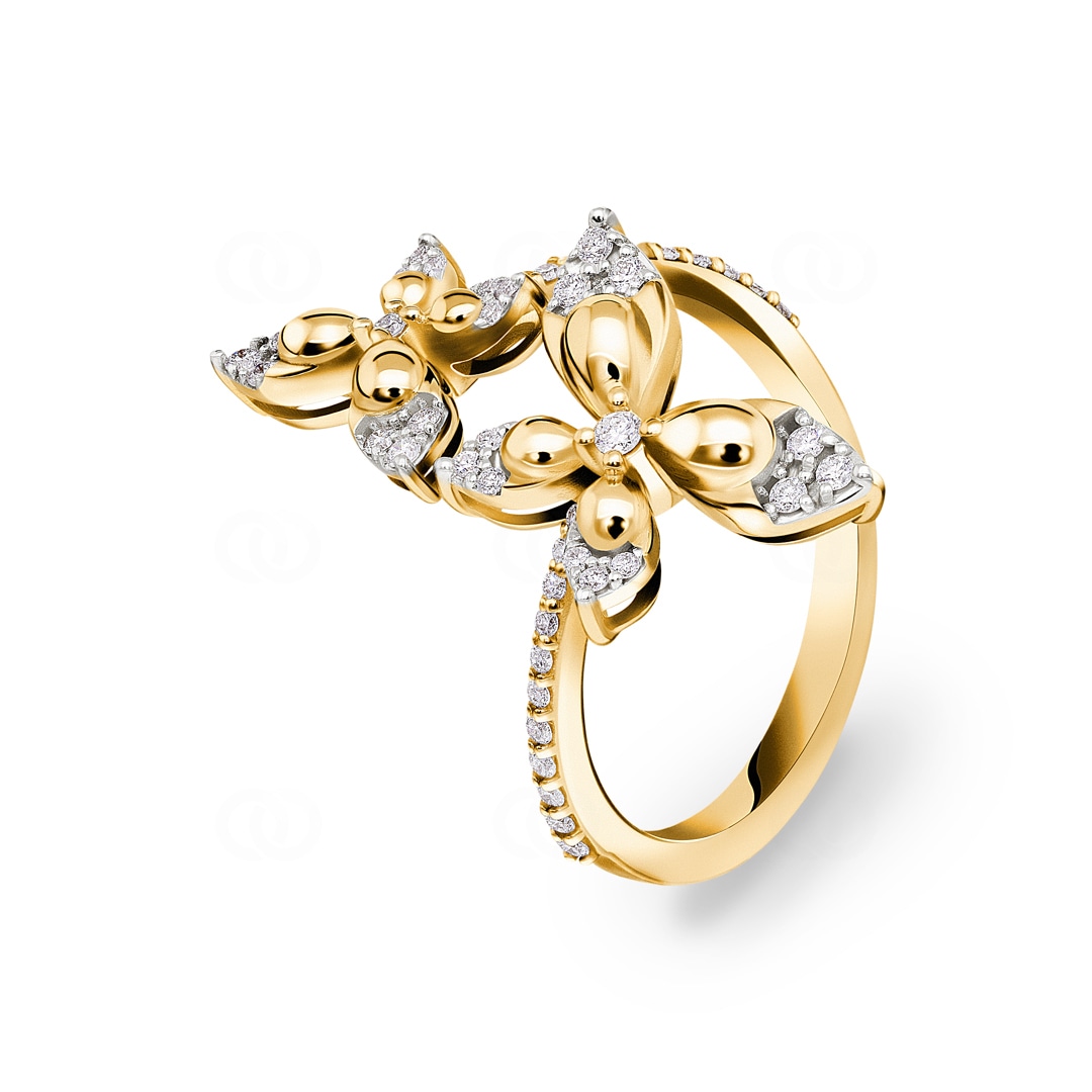 Ring 750/18 K Gelbgold Schmetterlinge mit Diamanten 0.26 ct H/si