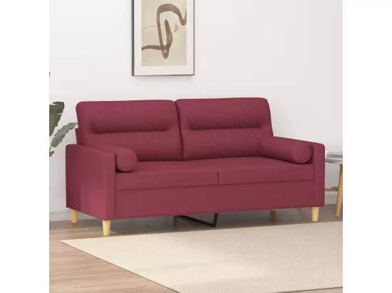 Canapé 2 places avec oreillers bordeaux 140 cm tissu