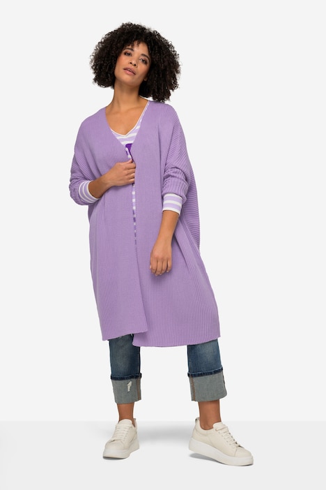 Strickjacke, oversized, offene Form, Feinstrick, V-Ausschnitt, Langarm