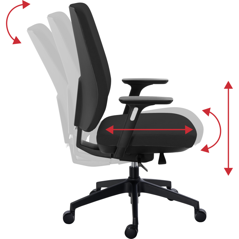 Chaise de bureau ATLAS tissu - avec accoudoirs et soutien lombaire - Mécanisme Synchrone - réglage profondeur de l'assise - Pieds noir