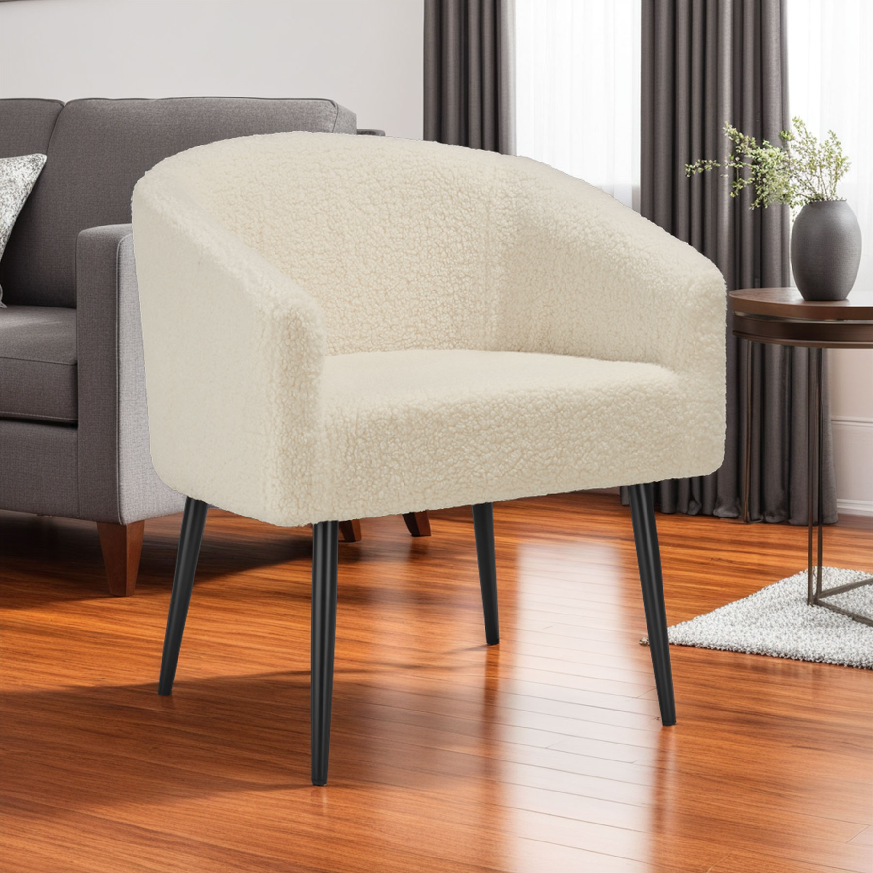 tectake® Sessel, gepolstert, mit Bouclé-Bezug, runde Stahlbeine, 120 kg Belastbarkeit, 68 x 62 x 77 cm