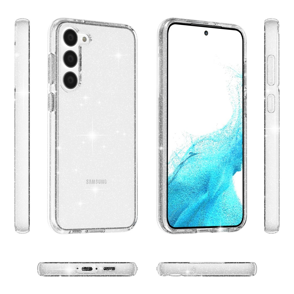 Samsung Galaxy S23 5G Hybrid Hardcase Schutzhülle im Glitzer Design - Silber / Transparent