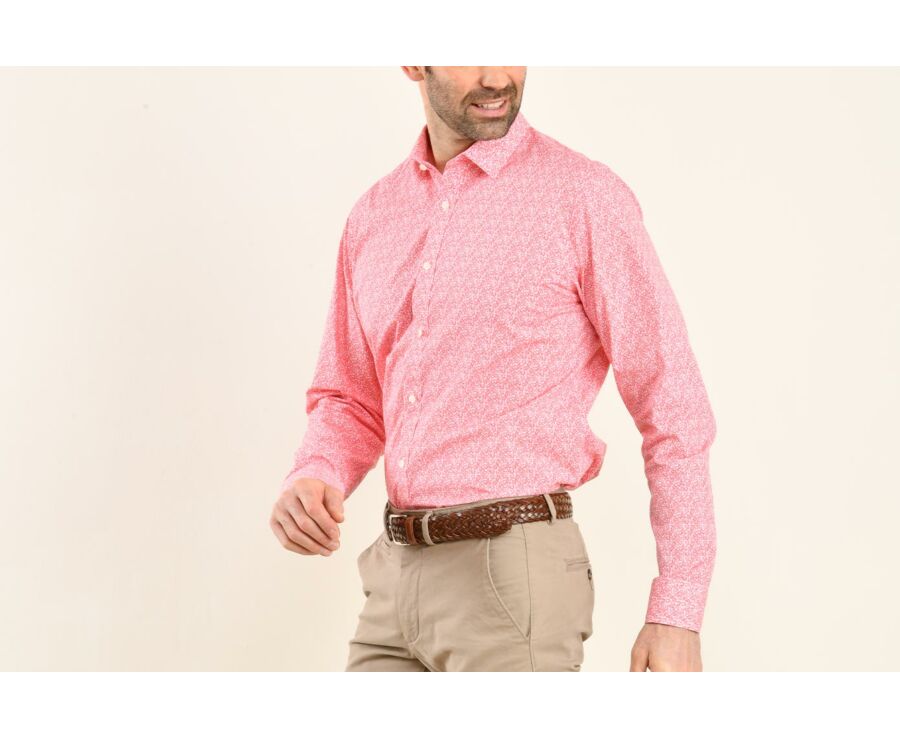 Chemise coton blanche à imprimé fleuri rouge - SULPICE
