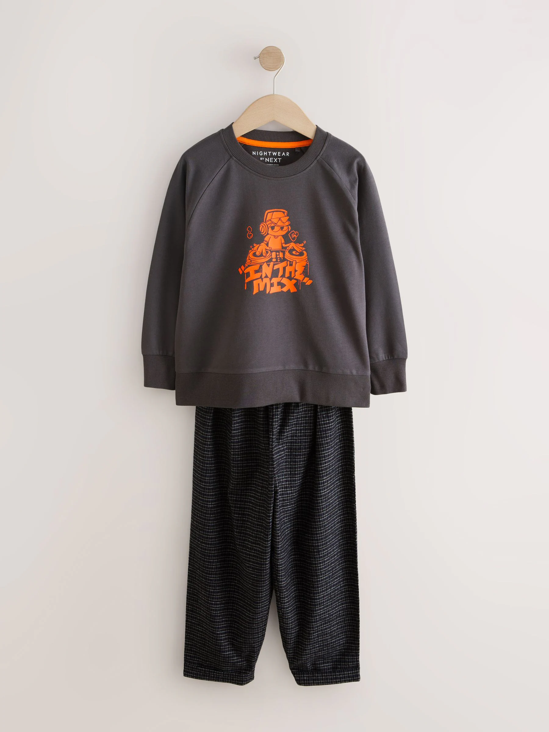 Black/Grey/Orange Slogan - Enkele geweven pyjama (3 - 16 jr)
