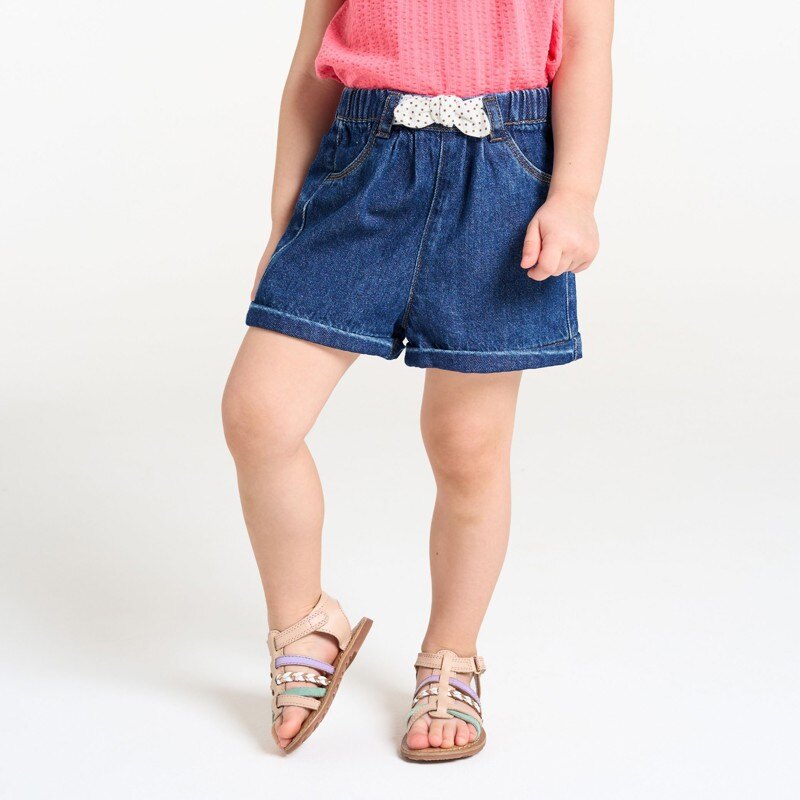 Short en denim nœud fantaisie bleu bébé fille Bleu