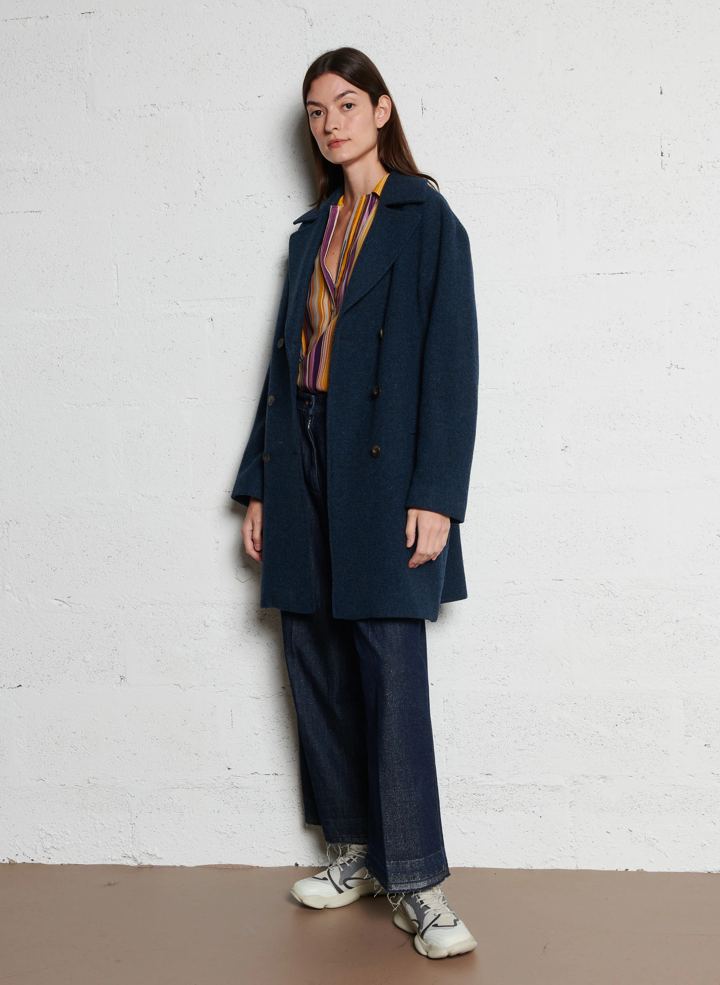 MIENTO - Manteau col tailleur en laine | Bleu