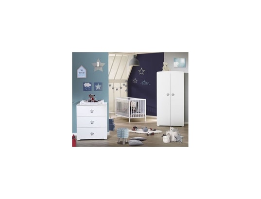 TBD - Meuble à langer BABY PRICE Commode a langer 3 tiroirs - Boutons etoile gris...