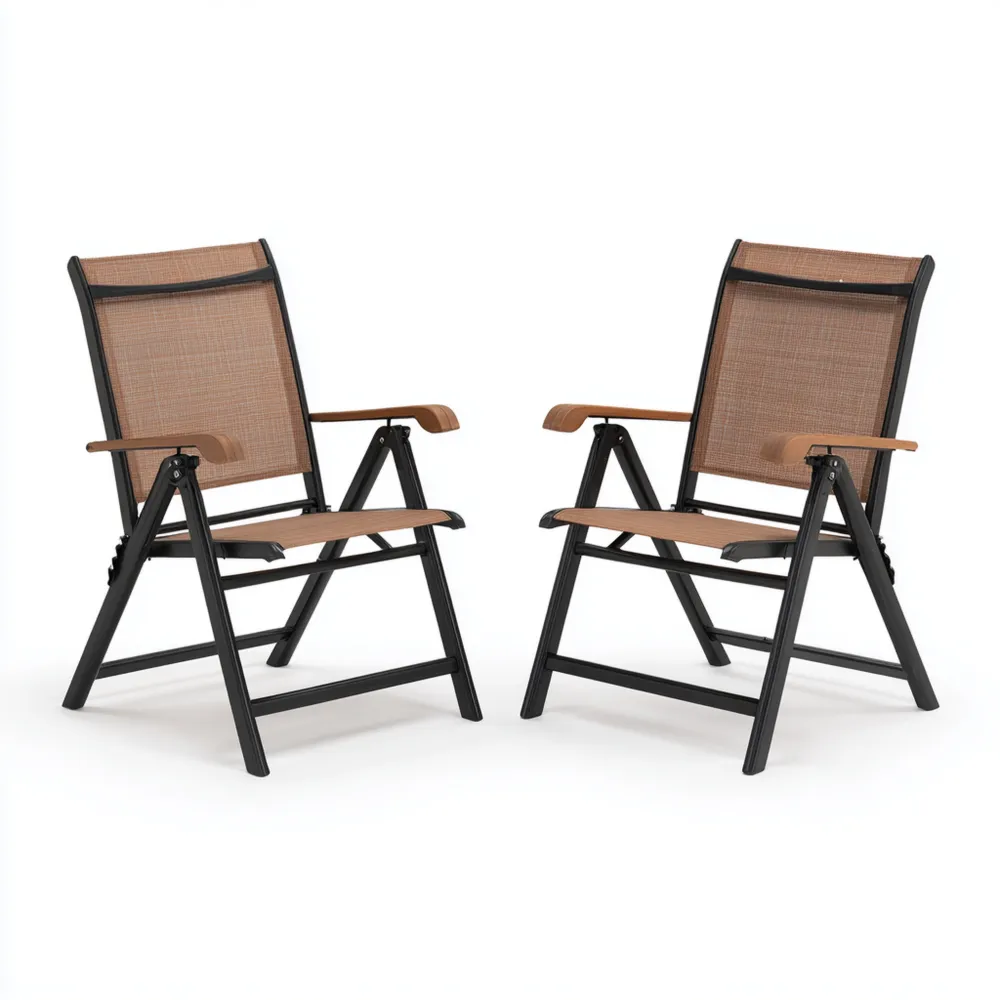 Klappbare Gartenstühle Set aus Aluminium und Textilen - Schwarz und Braun