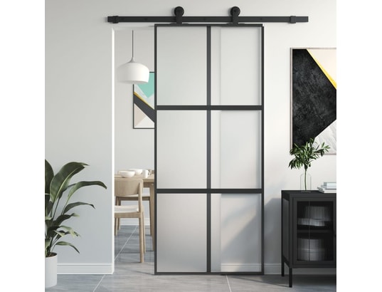 VIDAXL - Porte verre Porte coulissante noir 90x205 cm verre trempé aluminium