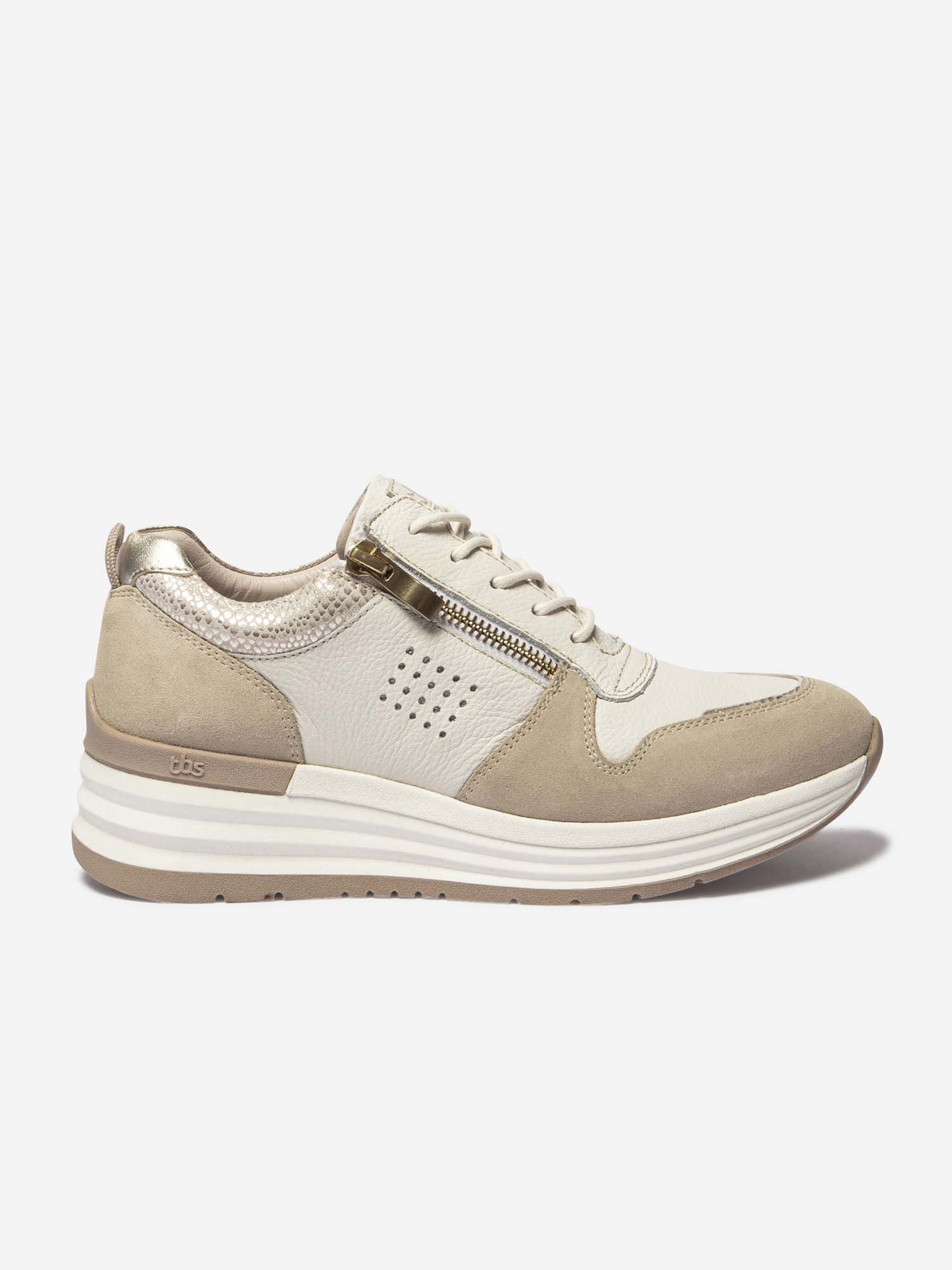 Baskets Femme Compensées et Zippées Beige