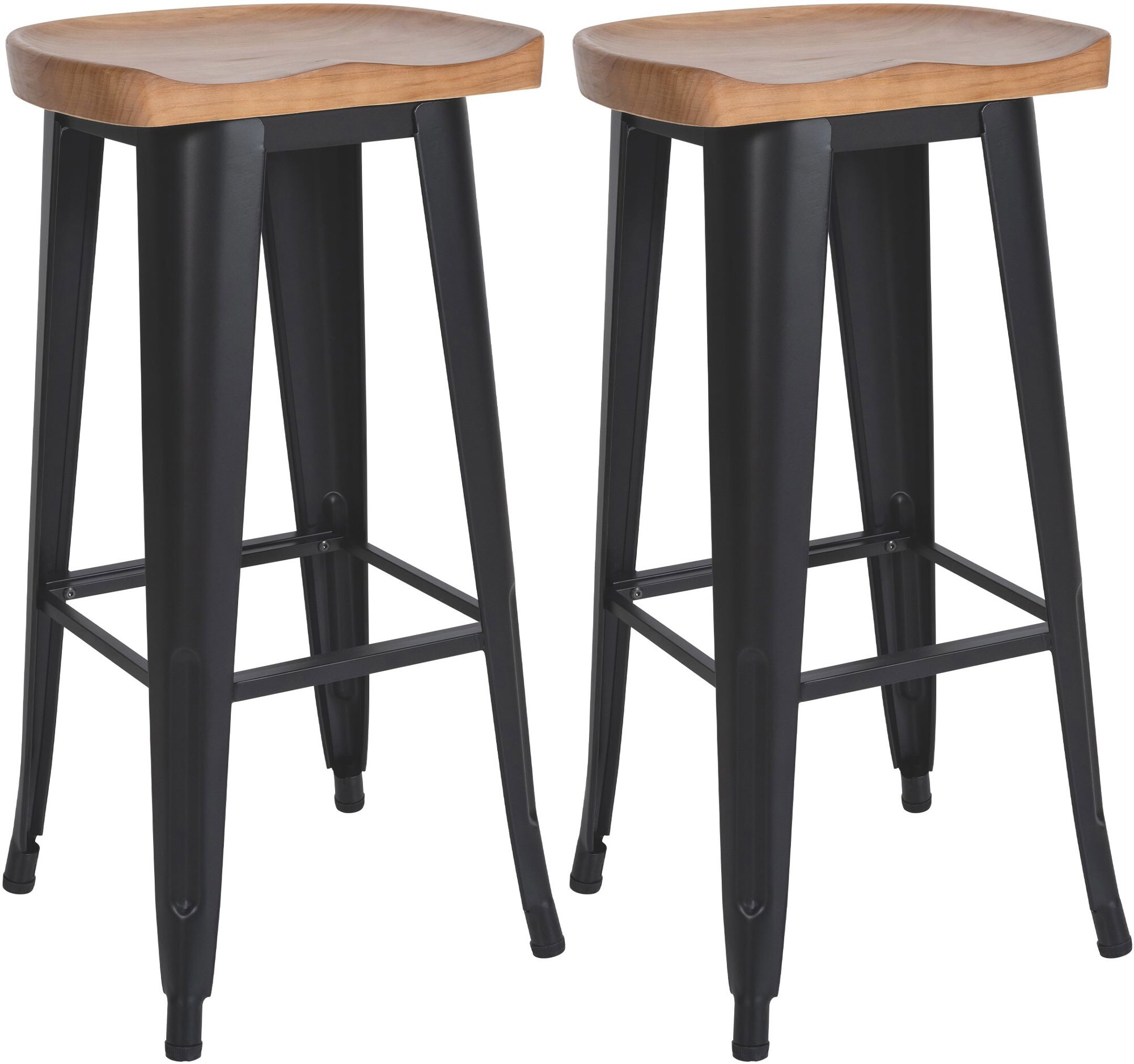 CLP 2er Set Barhocker Clara I Küchenhocker Mit Kiefernholz-Sitz I Hocker Mit Stabilem Vierfuß-Gestell I Barstuhl Mit Metallgestell