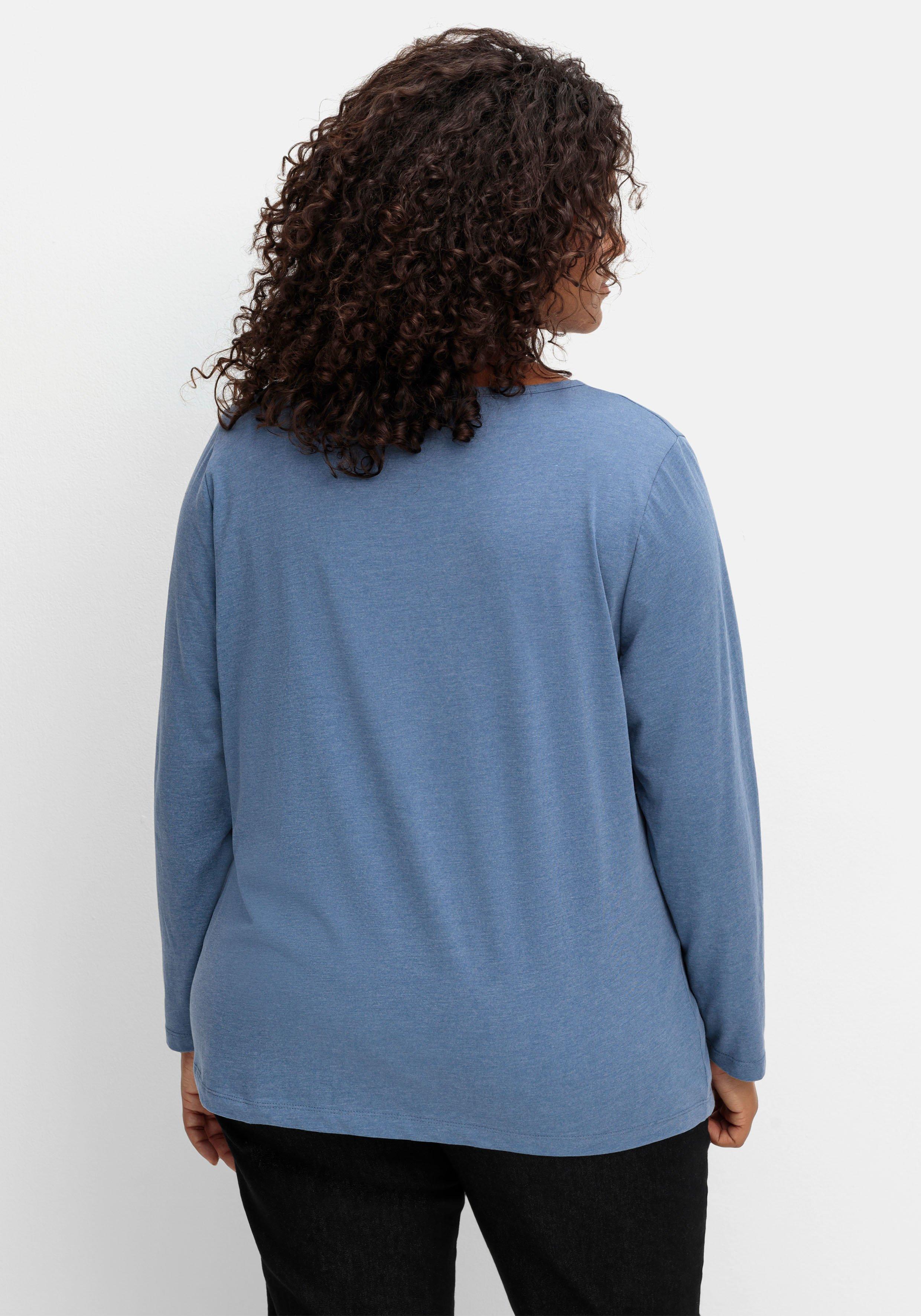 Meliertes Langarmshirt mit Sternen-Frontdruck