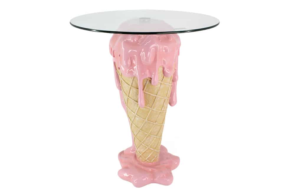Einzigartiger Bistrotisch ICE CREAM 75cm beige rosa runde Tischplatte Glas handmade