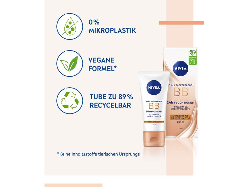 NIVEA Tagescrème 5in1 BB Mittel LSF 15 50 ml Getönte Tagespflege mit 5-fach-Wirkung für einen sofort makellosen Teint