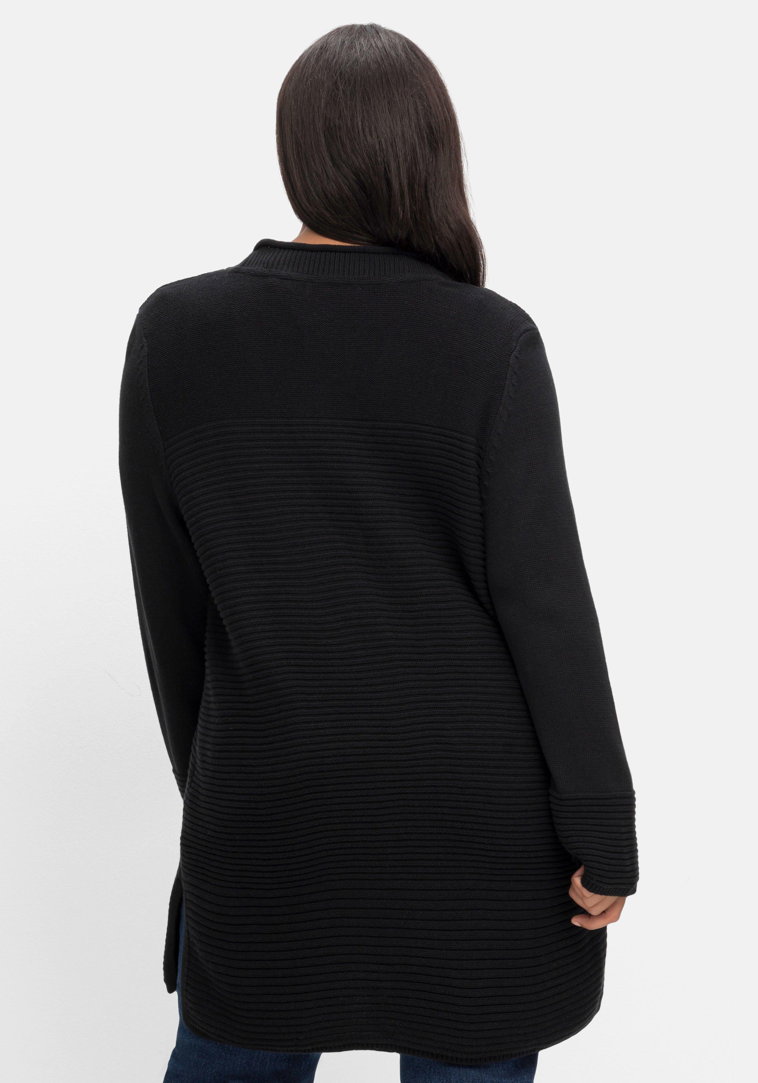 Longstrickjacke im Strukturmix, mit V-Ausschnitt