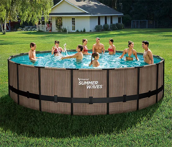 Summer Waves Elite-Frame-Pool, Teakoptik, ca. Ø 549 x 132 cm