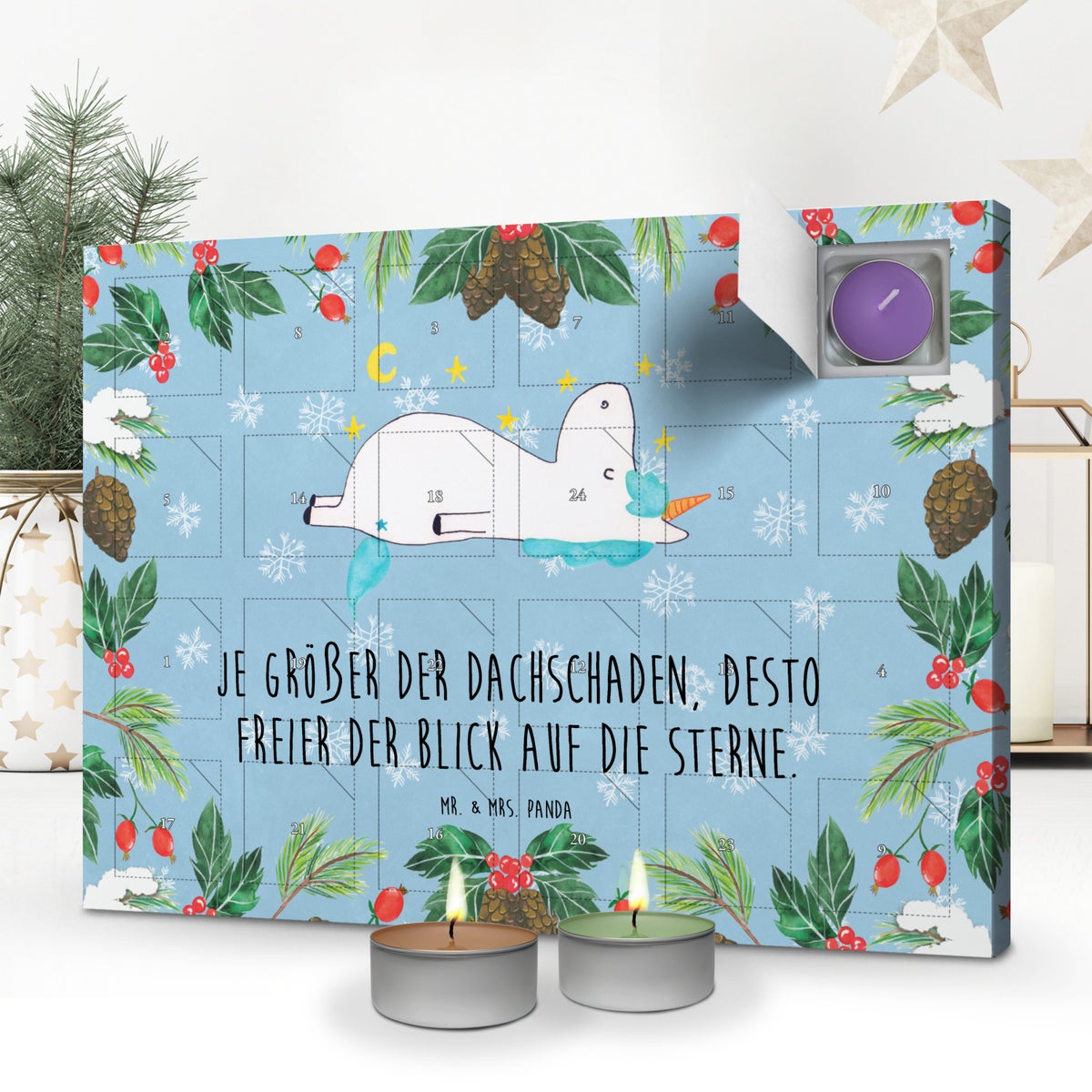 Mr. & Mrs. Panda Geurkaars Adventskalender Eenhoorn Sterrenhemel - Pastelblauw