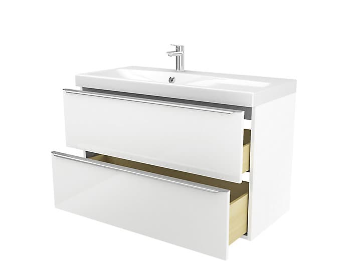 Meuble sous vasque à suspendre GoodHome Imandra blanc 100 cm + plan vasque Mila
