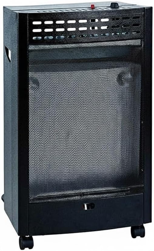 Blueflame Mobile Gasheizung, 4,2 kW, mit ODS Sauerstoffmangelsicherung, Piezozündung, für Propan/Butan/LPG, 2 Heizstufen, 430 x 460 x 743 mm, Schwarz, mit Rollen