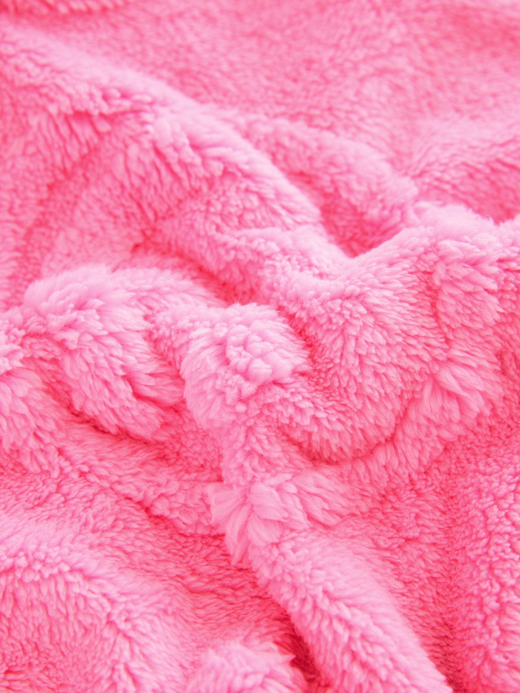 Roze - Jacquard fleecedeken met vrolijk gezicht, cropped en met capuchon (3-16jr)