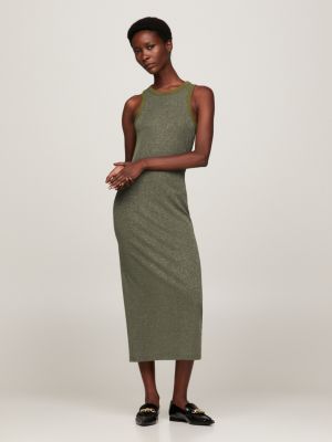 Vestido midi metálico sem mangas e de corte justo