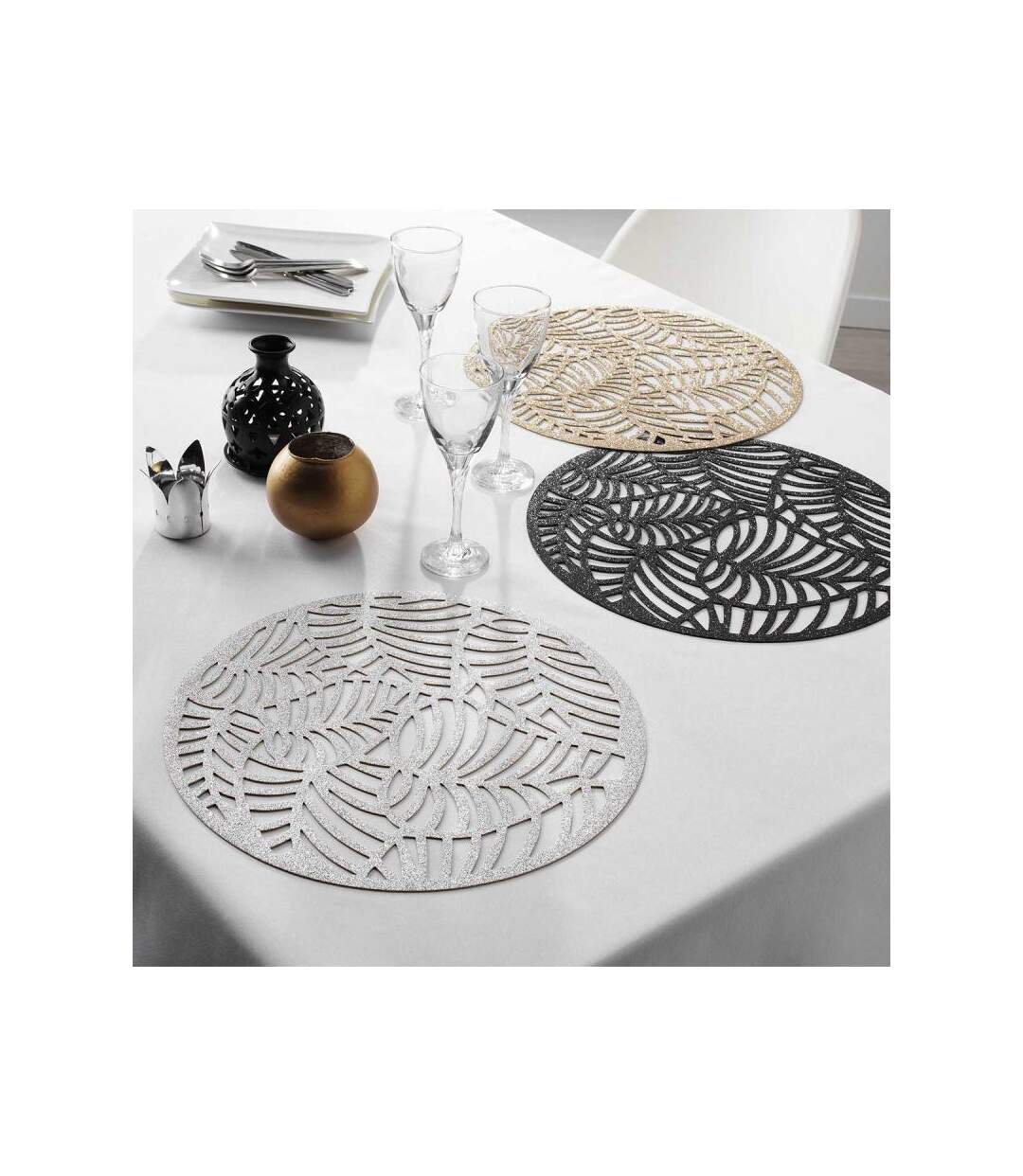 Set de Table Ajouré Paillettes Elinor 38cm Noir