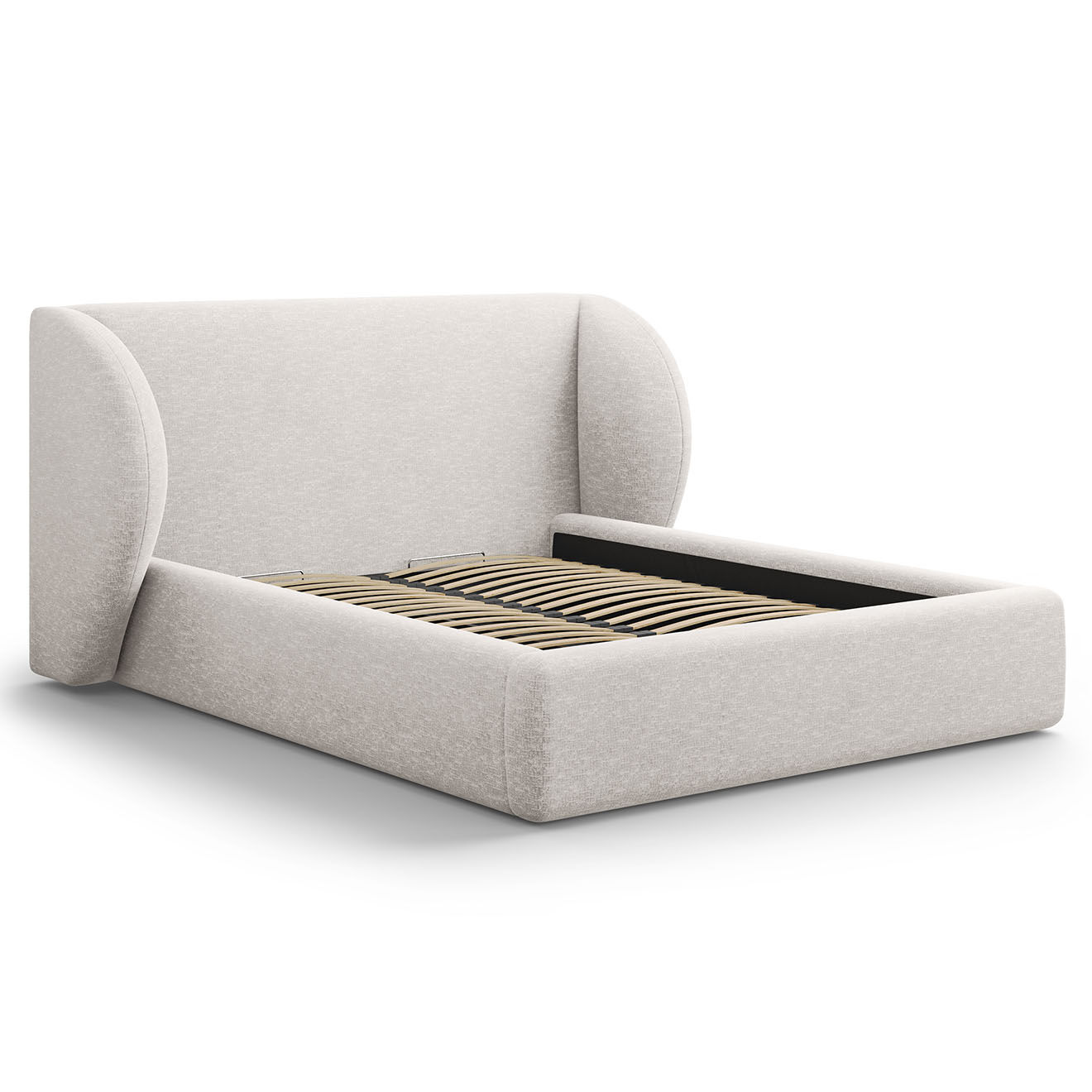 Micadoni Lit Coffre Chenille avec Tête de Lit Miley gris clair - 230x227x100 cm